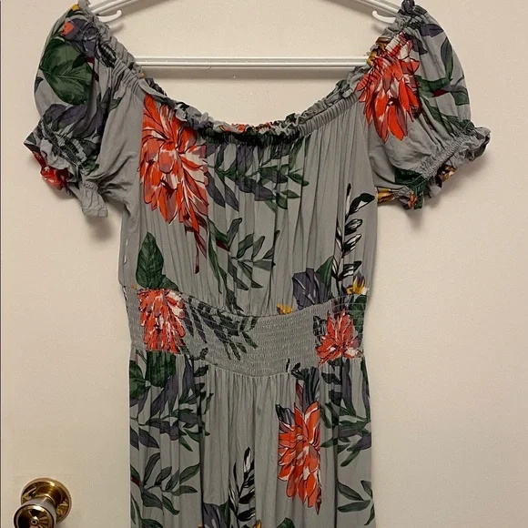 Women’s Patrons of Peace Grey & Floral Midi Dress Size Medium - Picture 2 of 8